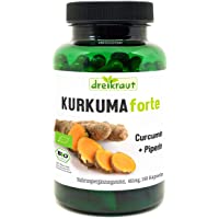 Kurkuma Forte de dreikraut – Cúrcuma Bio + Curcumina 95% + Piperina- 160 Cápsulas Veganas- de 465 mg- Fabricación…